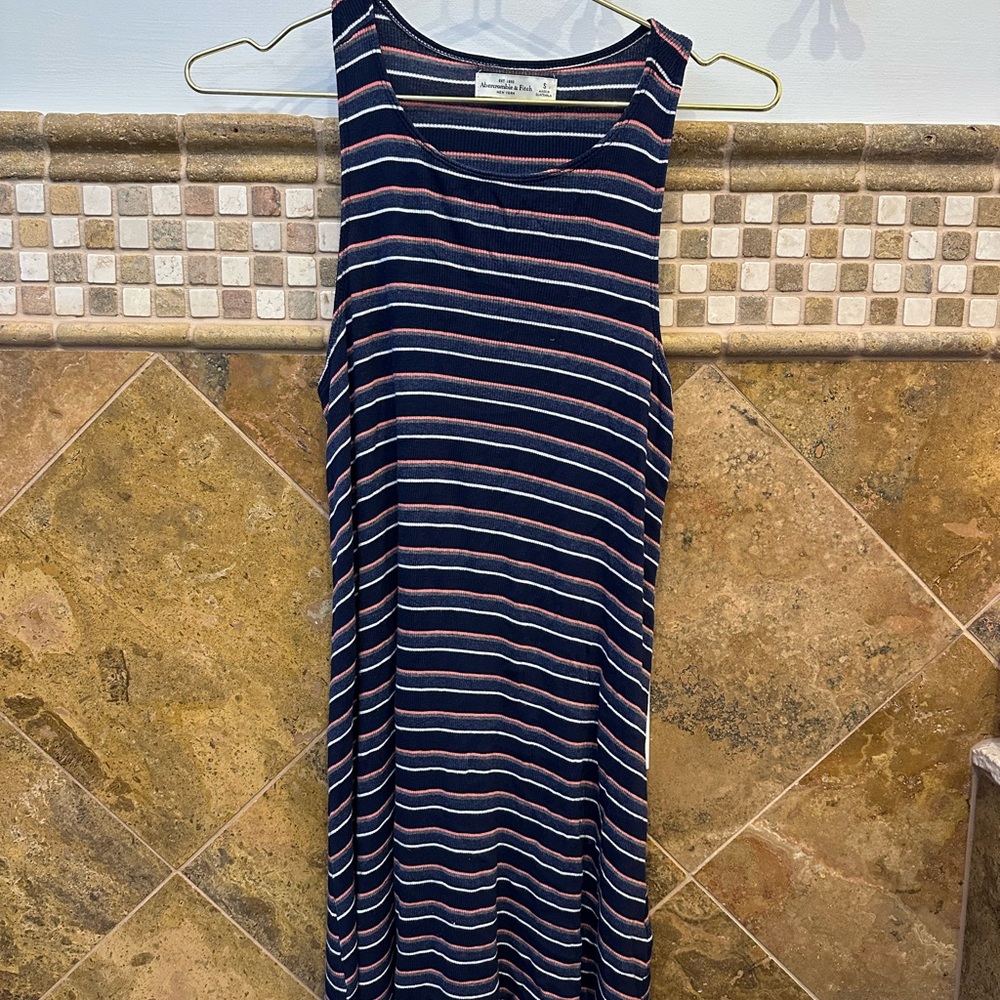 Abercrombie & Fitch Navy and Red Striped Midi Dress
